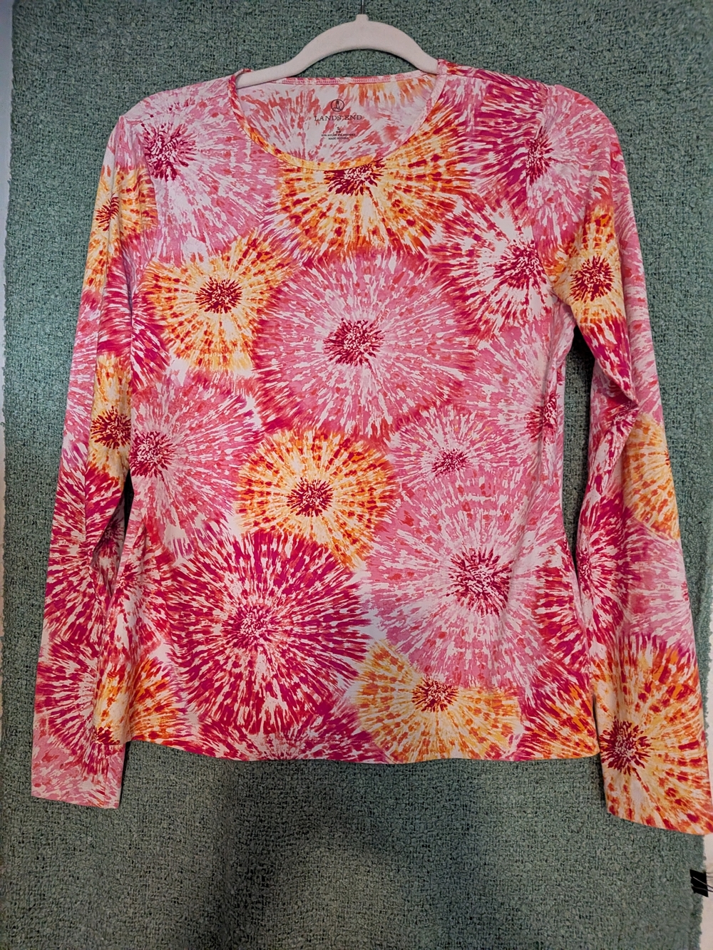Lands' End Pink, Yellow and White Burst Tie-Dye Long Sleeve Tee